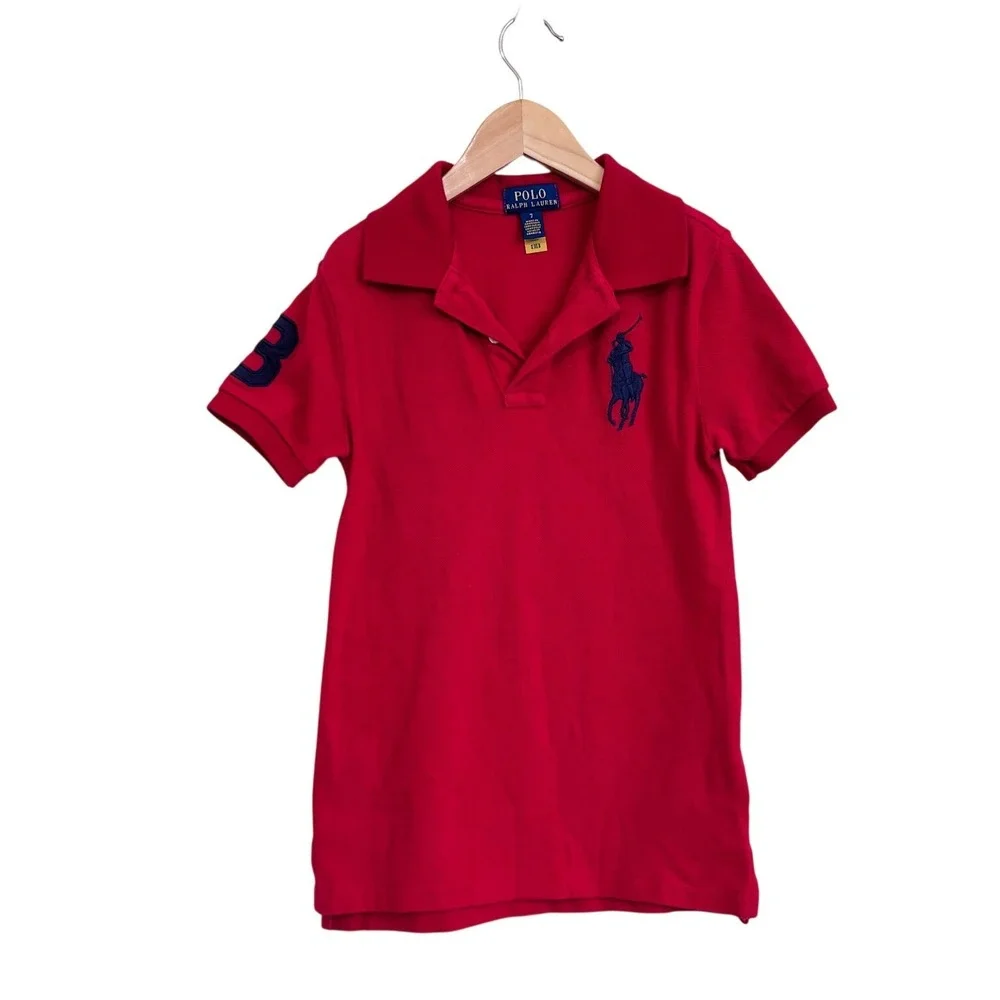 Polo Ralph Lauren Boys Preppy Polo Shirt & Shorts Set Size 7 Red Blue Seersucker